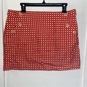 J Crew size 12 retro mod mini skirt red & white patterned button accent pocket